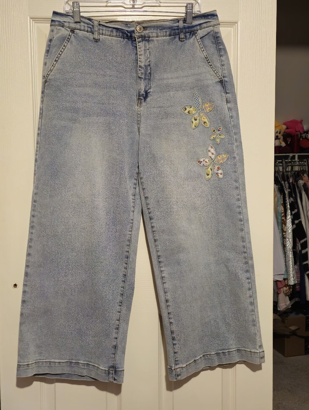 Curve Appeal Light Blue Women's Embroidered Wide-Leg Jeans Sz 14/32